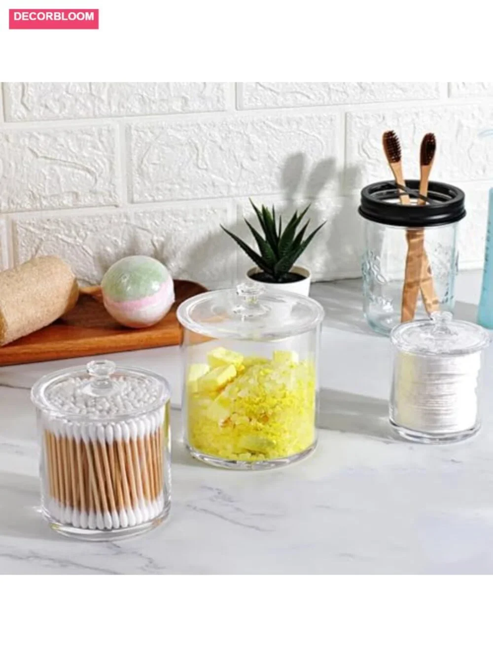 3 Pack Acrylic Apothecary Jars with Lids Bathroom Storage